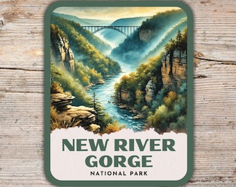 New River Gorge National Park Retro Watercolor Sticker, Laptop Sticker, Water Bottle Sticker, West Virginia Sticker, New River Gorge Gift