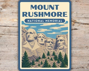 Mount Rushmore-klistermärke – South Dakota National Monument vinyldekal, vintage USA screentrycksstil