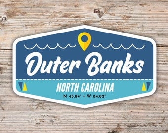 Outer Banks North Carolina Retro Beach Decal, Coastal Vacation Vinyl Sticker, Travel Gift