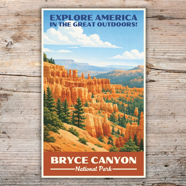 Adesivo del Parco nazionale del Bryce Canyon / Arte di viaggio vintage WPA / Esplora l'America all'aperto / Adesivo impermeabile