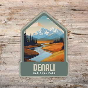 Denali National Park Retro Sticker, Laptop Sticker, Cooler Sticker, Water Bottle Sticker, Alaska Sticker, Denali Gift