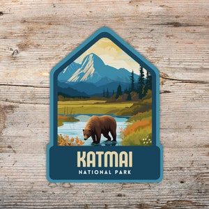 Katmai National Park Retro Sticker, Laptop Sticker, Cooler Sticker, Water Bottle Sticker, Alaska Sticker, Katmai Gift