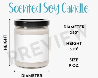 May include: A clear glass jar candle with a black lid and a white label. The candle is 3.50 inches tall and 2.80 inches in diameter. It is a 9 ounce soy candle.