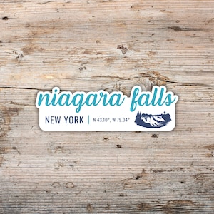 Niagara Falls Sticker, Modern Script Font with Latitude Longitude, Waterproof Vinyl Decal Laptops, Water Bottles, Coolers, New York Sticker