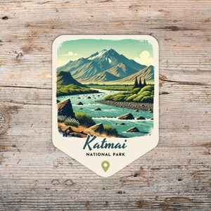 Katmai National Park Retro Grunge Sticker, Laptop Sticker, Cooler, Water Bottle, Alaska Sticker, National Park Gift