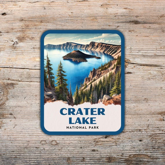 Crater Lake National Park Retro Watercolor Sticker, Laptop Sticker, Cooler Sticker, Water Bottle Sticker, Oregon Sticker, Crater Lake Gift
