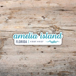Amelia Island Sticker, Modern Script Font with Wave, Waterproof Vinyl Decal Laptops, Water Bottles, Coolers, Florida Sticker