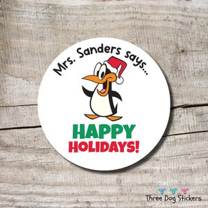 Personalized Teacher Stickers,  Christmas Stickers, Penguin Stickers,  Teacher Christmas, Teacher Gift Tag, Elementary Stickers