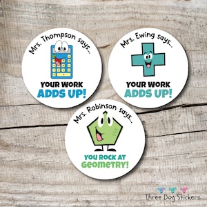 Personalized Math Teacher Stickers, Positive Feedback, Elementary Stickers