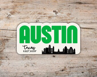 Austin Texas Retro Skyline Sticker, Waterproof Vinyl Decal