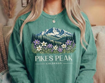 Pikes Peak Long Sleeve Shirt, Colorado Mountain Comfort Colors Tee, Vintage Hiking Outdoor Gift