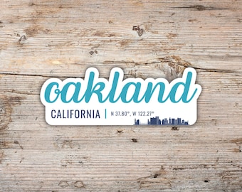 Adesivo Oakland California, silhouette skyline con font moderno, adesivo in vinile impermeabile per computer portatili, bottiglie d'acqua, adesivo California