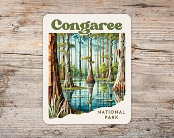 Congaree National Park art deco papier collage sticker, laptopsticker, koeler sticker, trendy South Carolina sticker, Congaree cadeau
