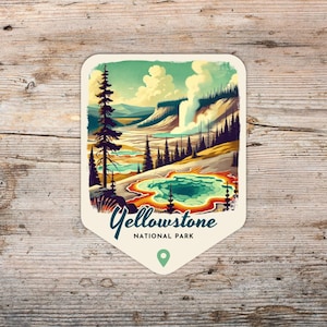 Yellowstone National Park Retro Grunge Sticker, Laptop Sticker, Cooler Sticker, Water Bottle Sticker, Wyoming Sticker