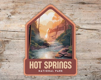 Sticker rétro Parc national de Hot Springs, Sticker pour ordinateur portable, Sticker glacière, Sticker bouteille d'eau, Sticker Arkansas, Cadeau sources chaudes