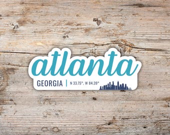 Atlanta Georgia Sticker, Modern Script, City Skyline Vinyl Decal