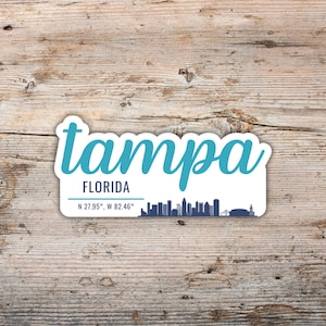 Tampa Sticker, Modern Script Font with Skyline Silhouette, Waterproof Vinyl Decal Laptops, Water Bottles, Coolers, Florida Sticker