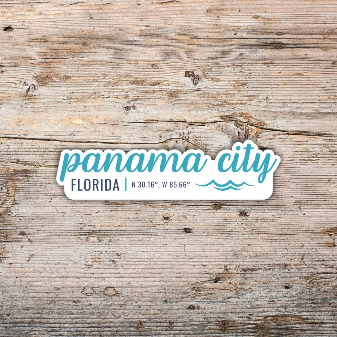 Panama City Sticker, Modern Script Font With Wave, Waterproof Vinyl ...