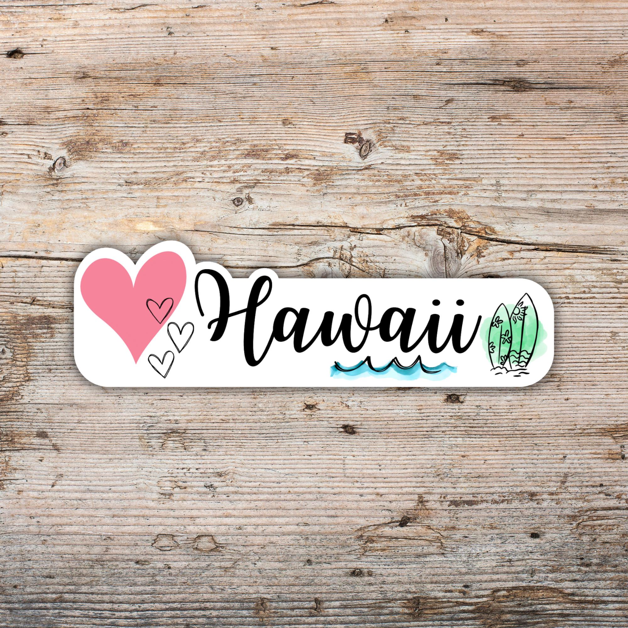 I Love Hawaii Vinyl Sticker | Heart Waves and Deco Surf Boards - Etsy
