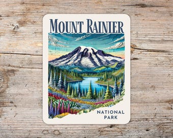 Mount Rainier National Park Paper Collage Sticker, Washington Scenic Art