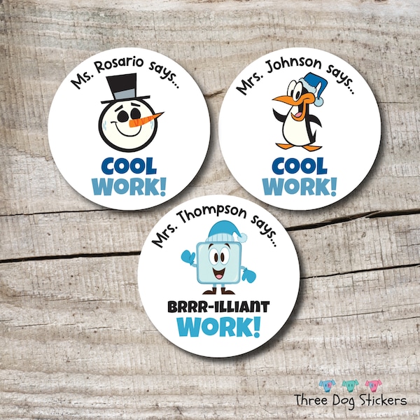 Personalized Teacher Stickers, Winter Theme, Snowman, Ice Cube, Penguin, Teacher Christmas Gift Ideas, Teacher Stickers, Reward Stickers