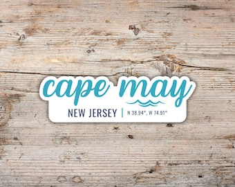Cape May Modern Script Wave Sticker, Waterproof Vinyl Decal (New Jersey)