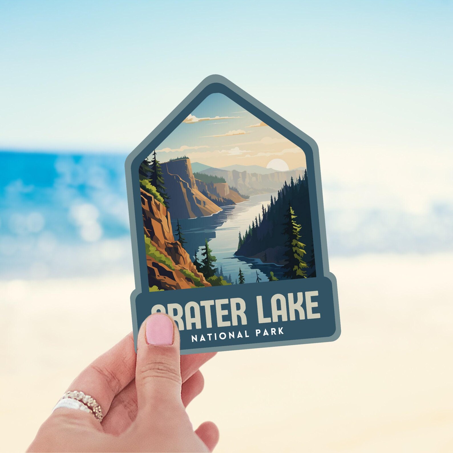 Crater Lake National Park Retro Sticker, Laptop Sticker, Cooler Sticker ...