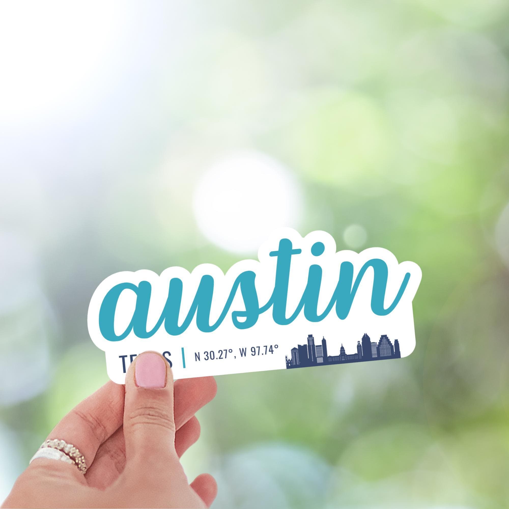 Austin Sticker, Modern Script Font With Latitude Longitude, Vinyl Decal ...
