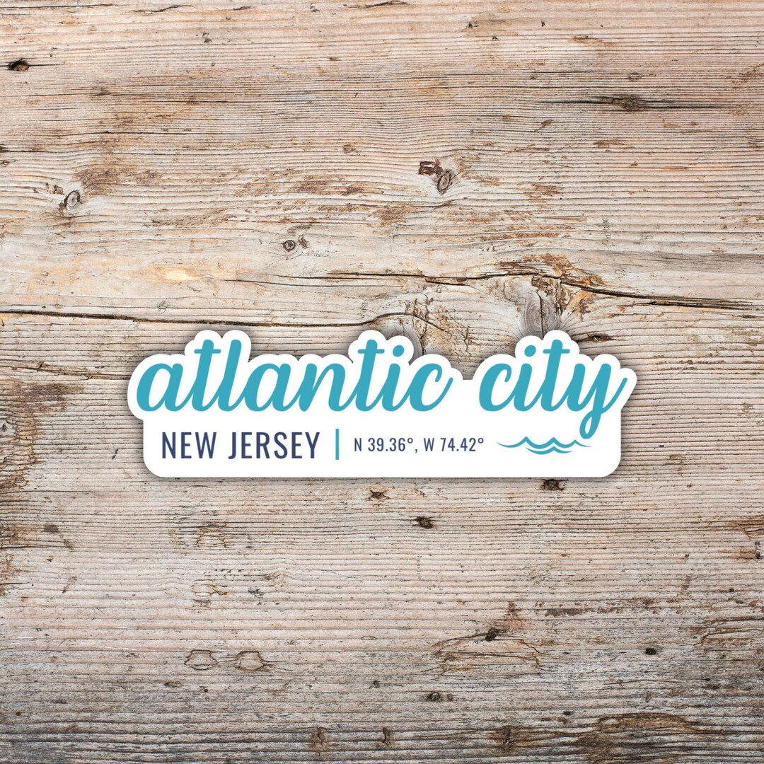 Atlantic City Sticker, Modern Script Font Vinyl Decal Laptops, Water ...