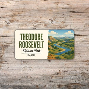 Theodore Roosevelt National Park Sticker, Modern Flat Poster Style Design National Park Decal for Water Bottles, Laptops North Dakota Gift