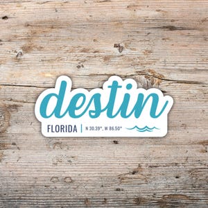 Destin Florida Sticker, Modern Script Font with Wave, Waterproof Vinyl Decal Laptops, Water Bottles, Coolers, Florida Sticker