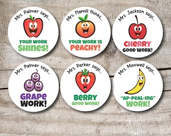 Personalized Teacher Stickers: Fruit Cartoon Rewards