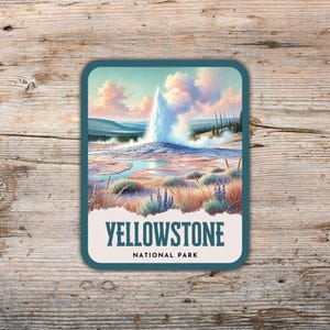 Yellowstone National Park Retro Watercolor Sticker, Laptop Sticker, Water Bottle Sticker, Wyoming Sticker, Wyoming Gift, Yellowstone Trip