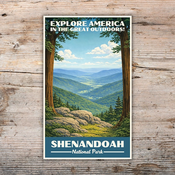 Adesivo del Parco Nazionale di Shenandoah / Arte di viaggio vintage WPA / Esplora l'America all'aperto / Adesivo impermeabile