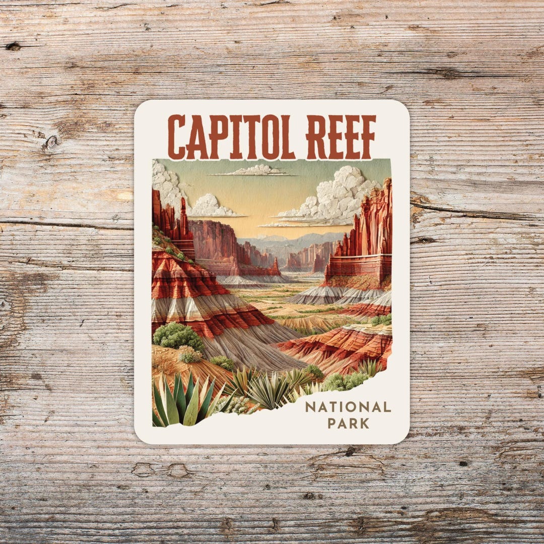 Capitol Reef National Park Art Deco Paper Collage Sticker, Laptop ...