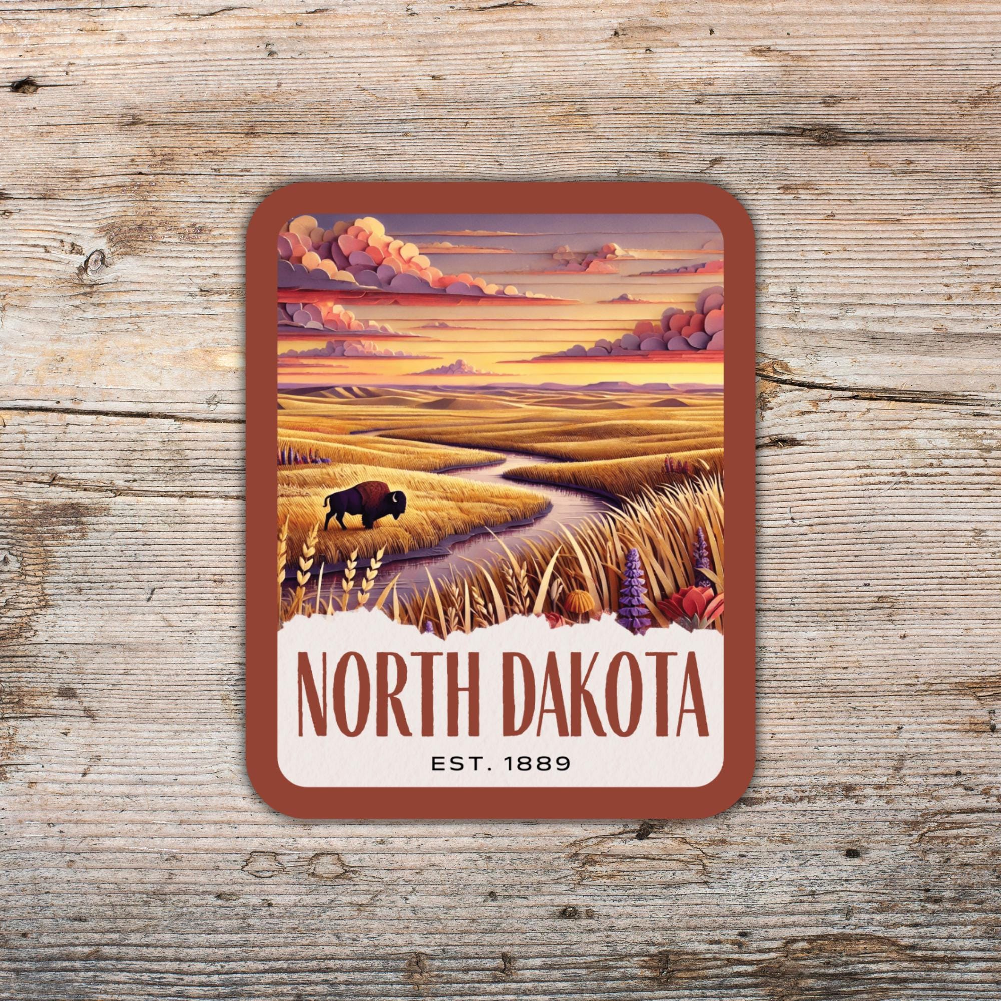 North Dakota Sticker Collage Deco Art, Theodore Roosevelt National Park ...