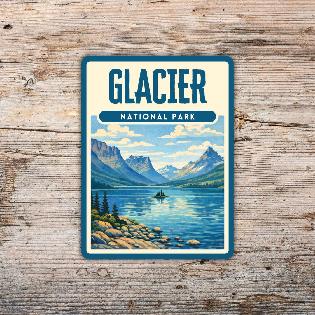 Glacier National Park Sticker | Vintage Screen Print Style | Waterproof ...
