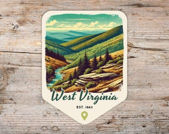 West Virginia Sticker, Retro Mountain Scene, WV Gift