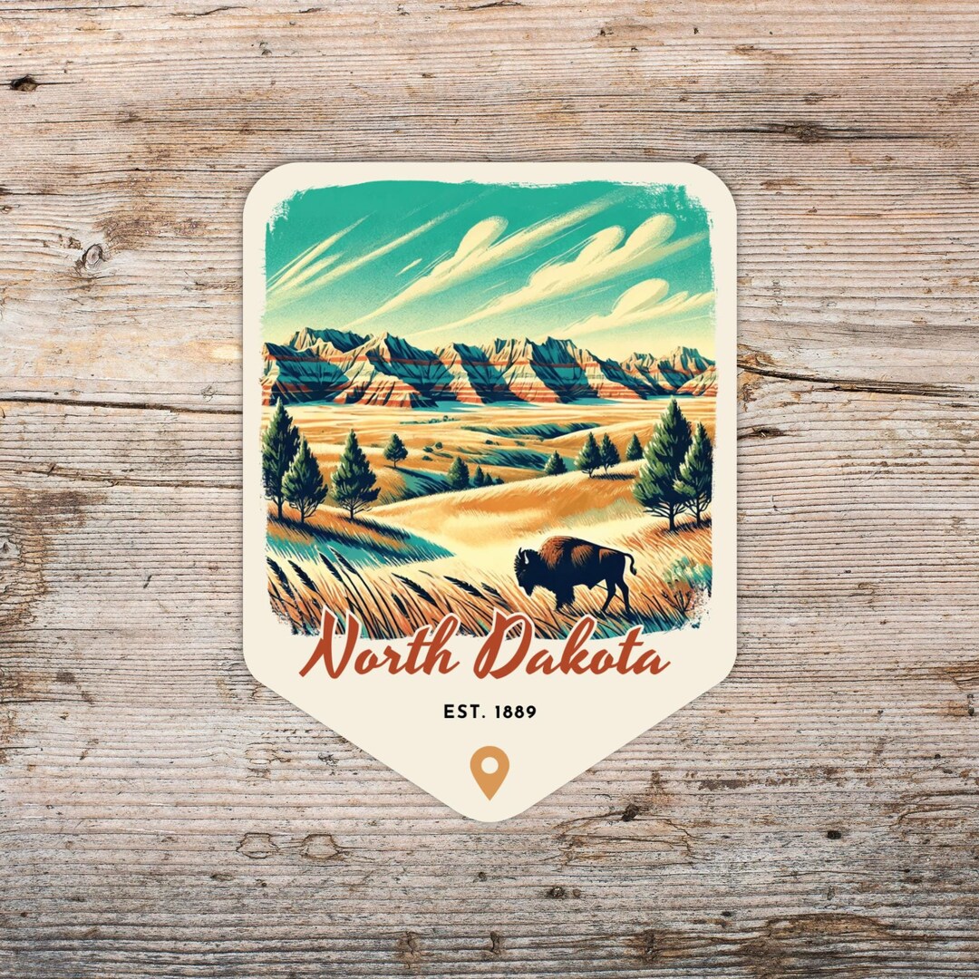 North Dakota Sticker, Retro Theodore Roosevelt Park, Waterproof Vinyl ...