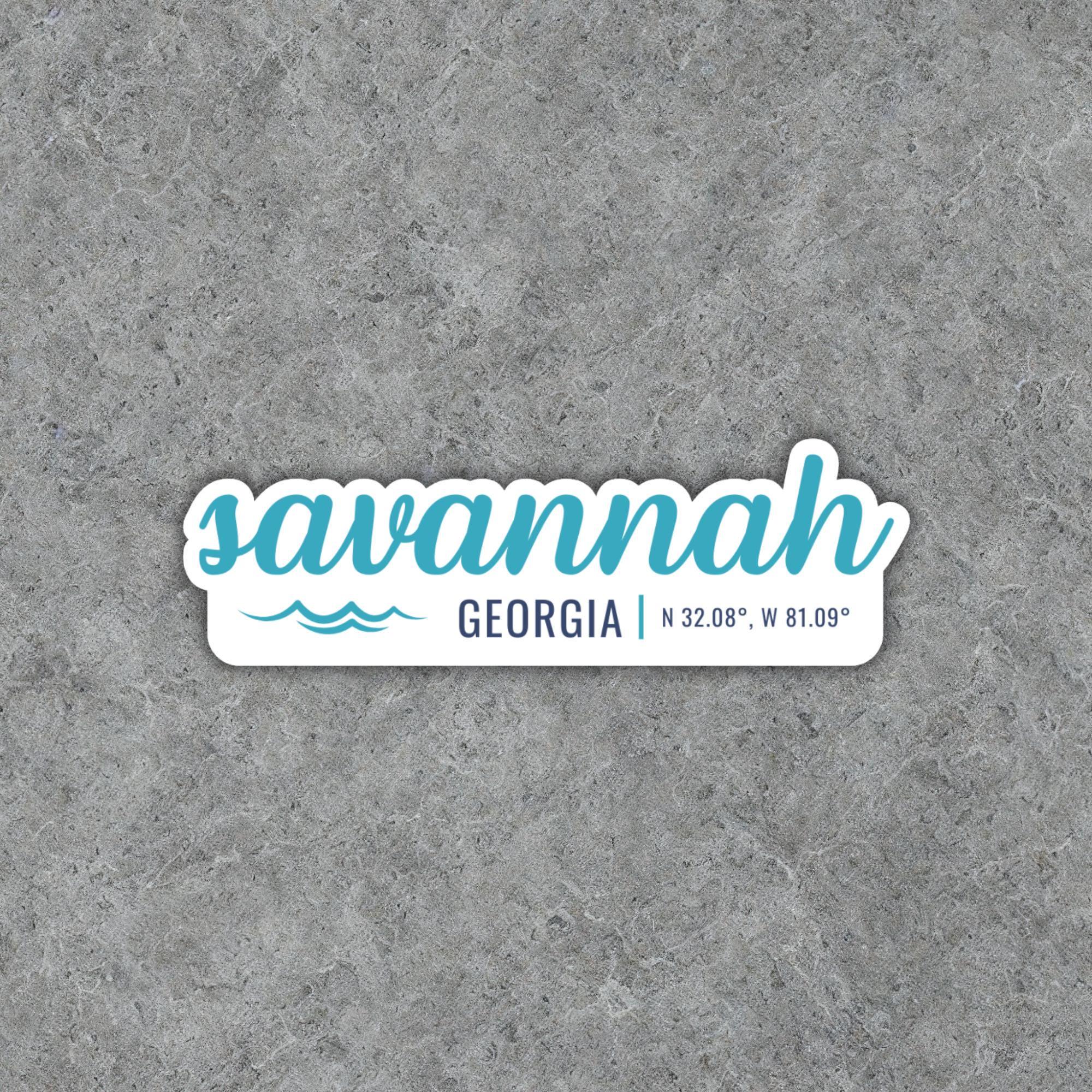 Savannah Sticker, Modern Script Font With Latitude Longitude