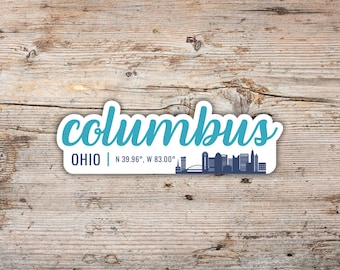 Columbus Ohio Sticker: Modern Script, Skyline Silhouette, Waterproof Vinyl