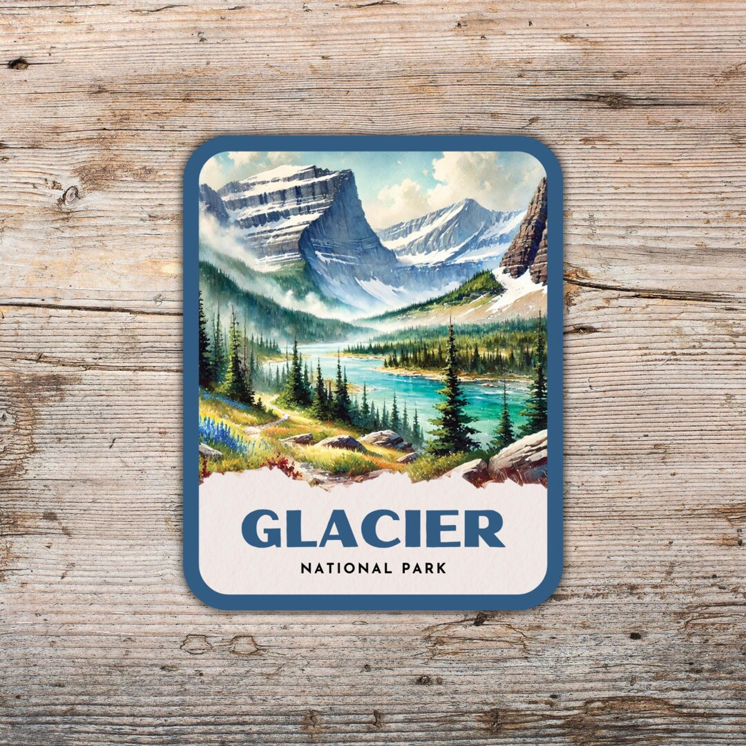 Glacier National Park Retro Watercolor Sticker, Laptop Sticker, Cooler ...