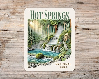 Sticker collage papier art déco parc national de Hot Springs, Sticker pour ordinateur portable, Sticker glacière, cadeau Arkansas, voyage aux sources chaudes, Sticker Arkansas
