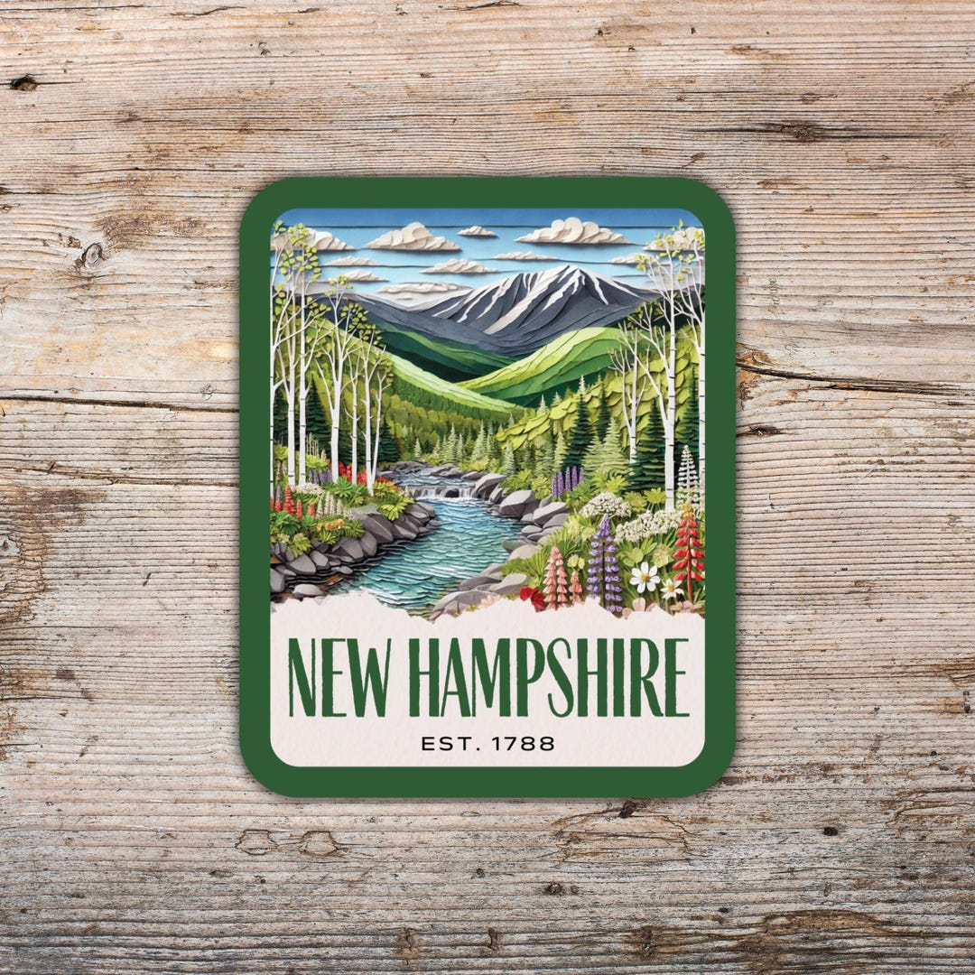 New Hampshire Collage Deco Art, White Mountains Sticker, Laptop Sticker ...