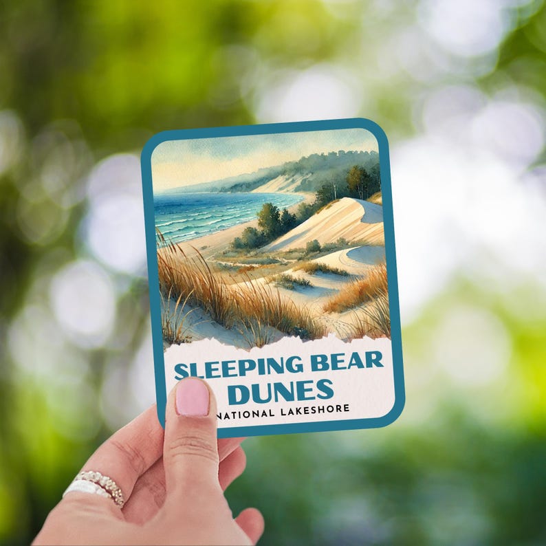 Sleeping Bear Dunes Retro Watercolor Sticker, Laptop Sticker, Cooler Sticker, Water Bottle Sticker, Michigan Sticker, Sleeping Bear Gift image 2