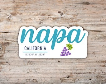 Napa California Sticker, Modern Script Font with Grapes Waterproof Vinyl Decal Laptops, Water Bottle, Coolers, California Sticker, Napa Gift