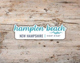 Hampton Beach Sticker, Modern Script Font with Wave, Waterproof Vinyl Decal Laptops, Water Bottles, Coolers, New Hampshire Sticker