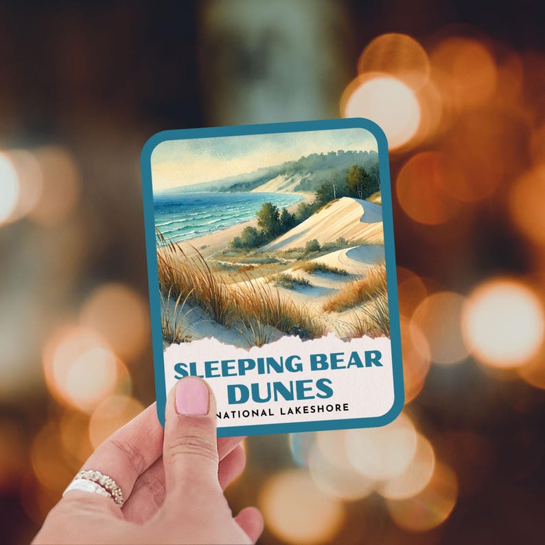 Sleeping Bear Dunes Retro Watercolor Sticker, Laptop Sticker, Cooler Sticker, Water Bottle Sticker, Michigan Sticker, Sleeping Bear Gift image 8