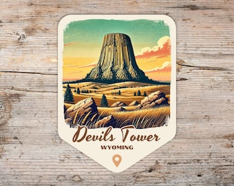 Devils Tower National Monument Retro Grunge Sticker, Laptop Sticker, Cooler Sticker, Water Bottle Sticker, Wyoming Sticker, Wyoming Gift