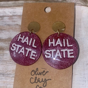 State Earring | Game day | Dangle Earrings | Maroon and White Earrings | MSU